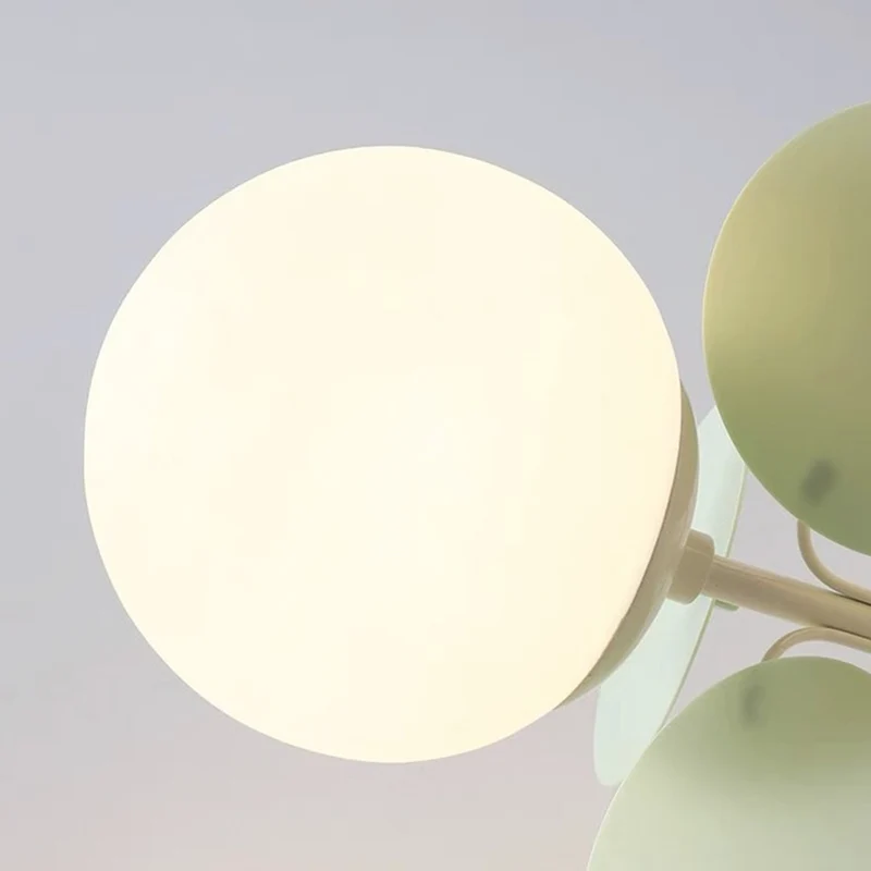 Ceiling Light Cream Glass Globe Branch, Green Leaves