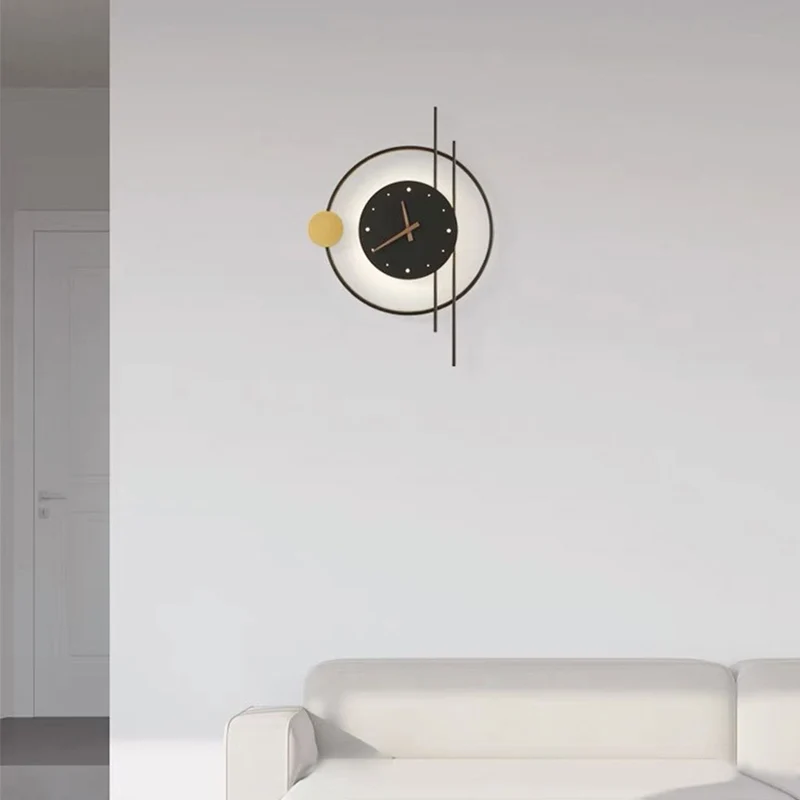 Mute Wall Clock LED Light Decorative, Black / Gold