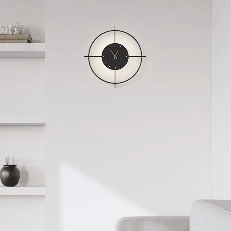 Mute Wall Clock LED Light Decorative, Black / Gold