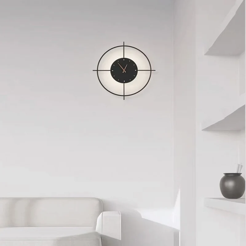 Mute Wall Clock LED Light Decorative, Black / Gold