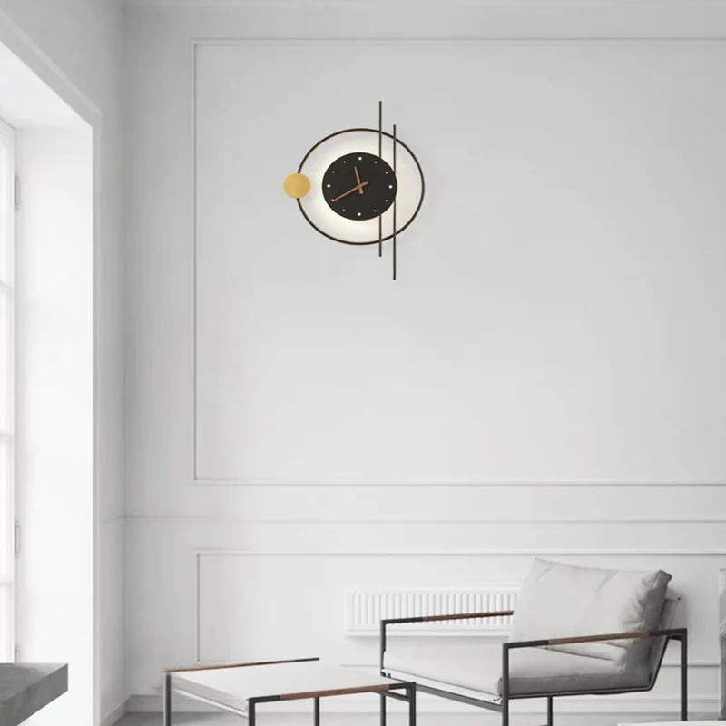 Mute Wall Clock LED Light Decorative, Black / Gold