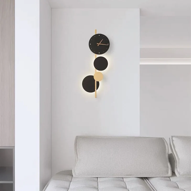 Wall Clock LED Light Modern Art Deco, Black & Gold