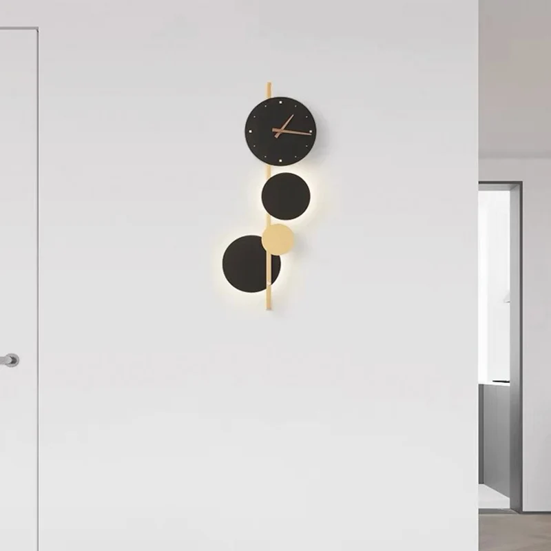 Wall Clock LED Light Modern Art Deco, Black & Gold