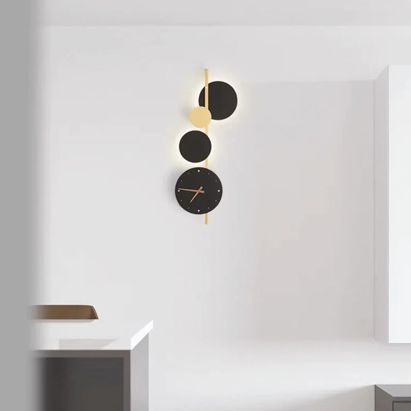 Wall Clock LED Light Modern Art Deco, Black & Gold