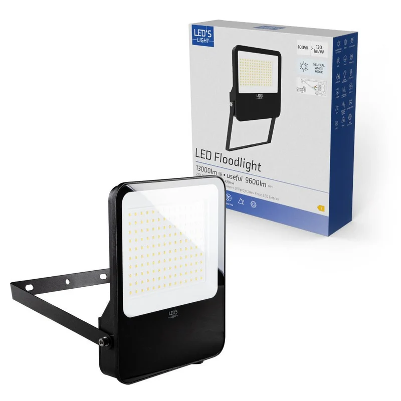 LED-Flutlicht – 100 W, 9600 lm, 4000 K – Schwarz – IP65