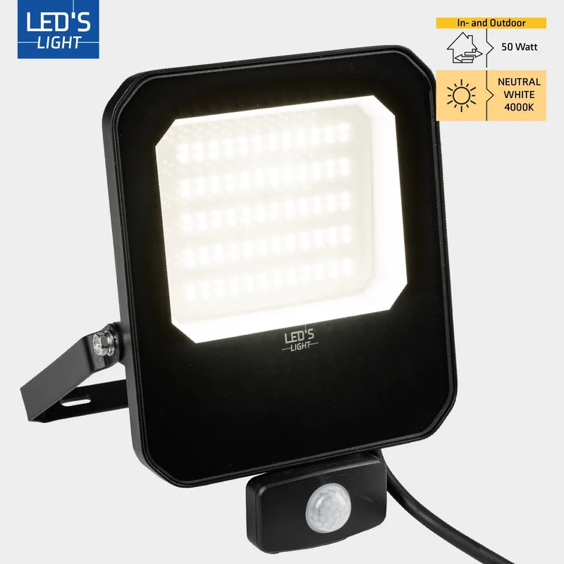 LED Flutlicht mit Sensor 50W 7000lm 4000K neutralweiß IP65 Schwarz - LED's Light