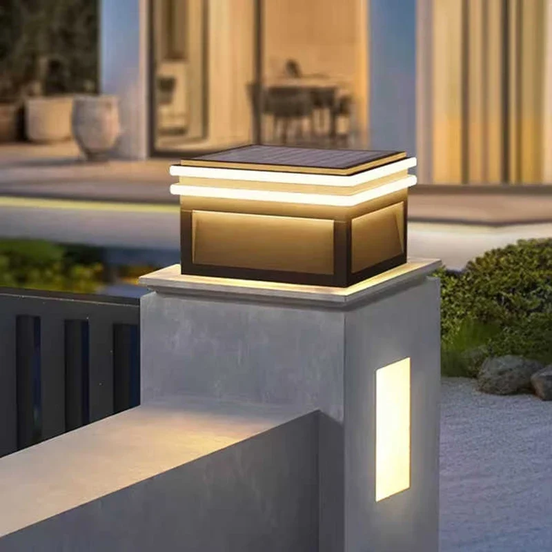 Quadratische Solar-Außenlampe aus Edelstahl – Hélion