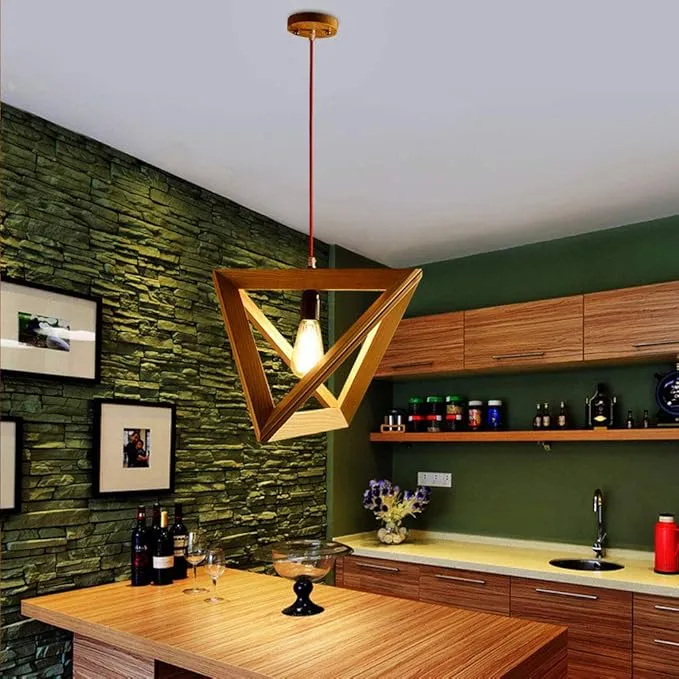 Pyramidenförmige Holz-Hängelampe für Wohnzimmer – Trigonéa