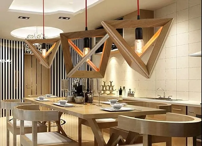 Pyramidenförmige Holz-Hängelampe für Wohnzimmer – Trigonéa