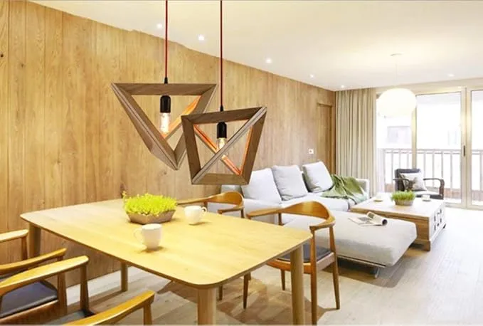 Pyramidenförmige Holz-Hängelampe für Wohnzimmer – Trigonéa