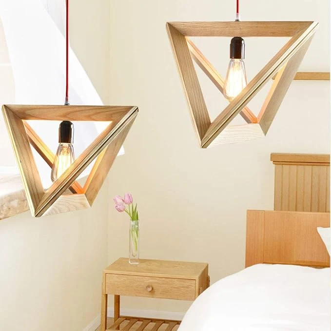 Pyramidenförmige Holz-Hängelampe für Wohnzimmer – Trigonéa