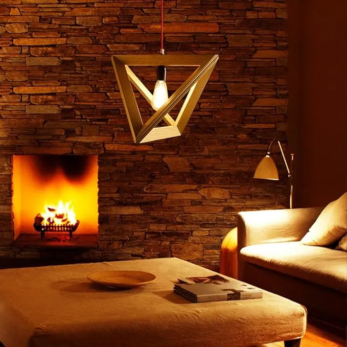 Pyramidenförmige Holz-Hängelampe für Wohnzimmer – Trigonéa