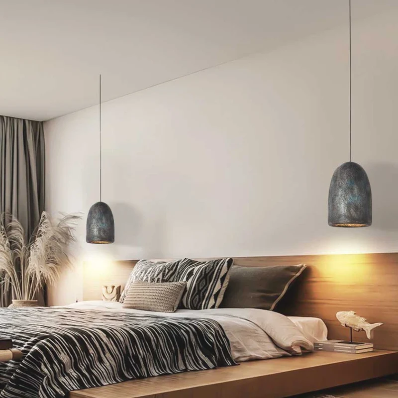 Pendant Light Japandi Wabi-Sabi Long Lampshade, Black