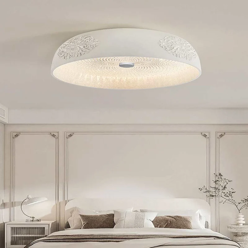 Flush Mount Ceiling Light French Cream Bowl Dimmable LED, White