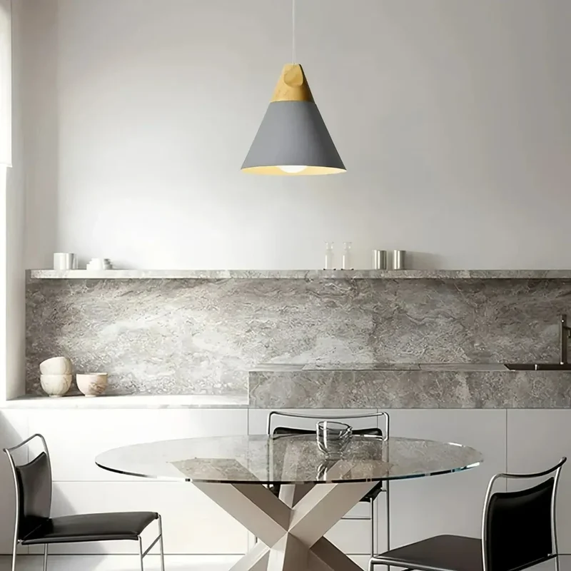 Nordic Pendelleuchte aus Metall und Holz für Esszimmer