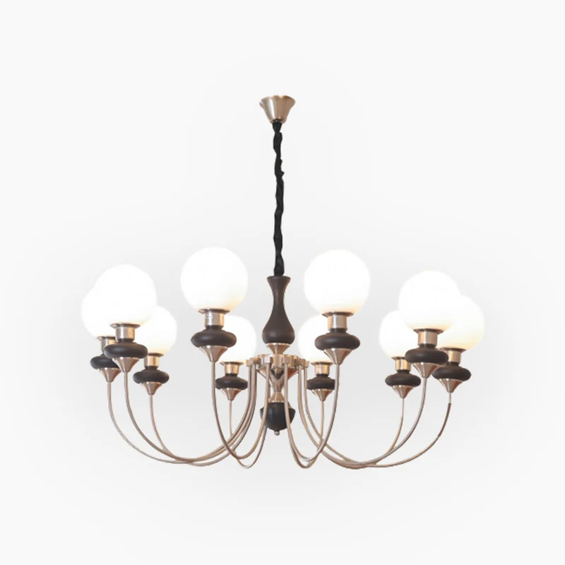 Chandelier French Mid-Century Wood Glass Ball, 2 Colors
