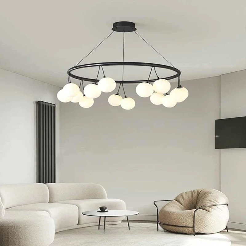 Chandelier Nordic Round / Linear Glass Ball Cherry, Black & White