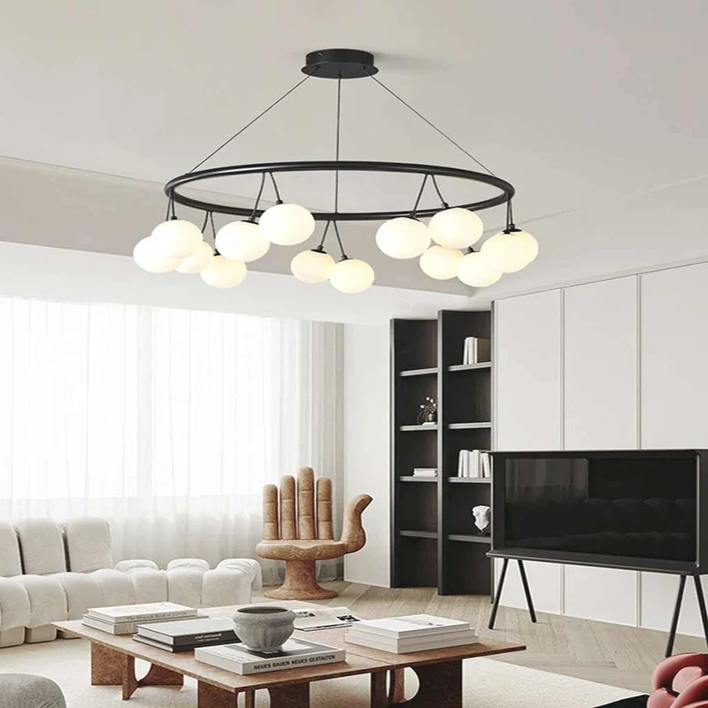 Chandelier Nordic Round / Linear Glass Ball Cherry, Black & White