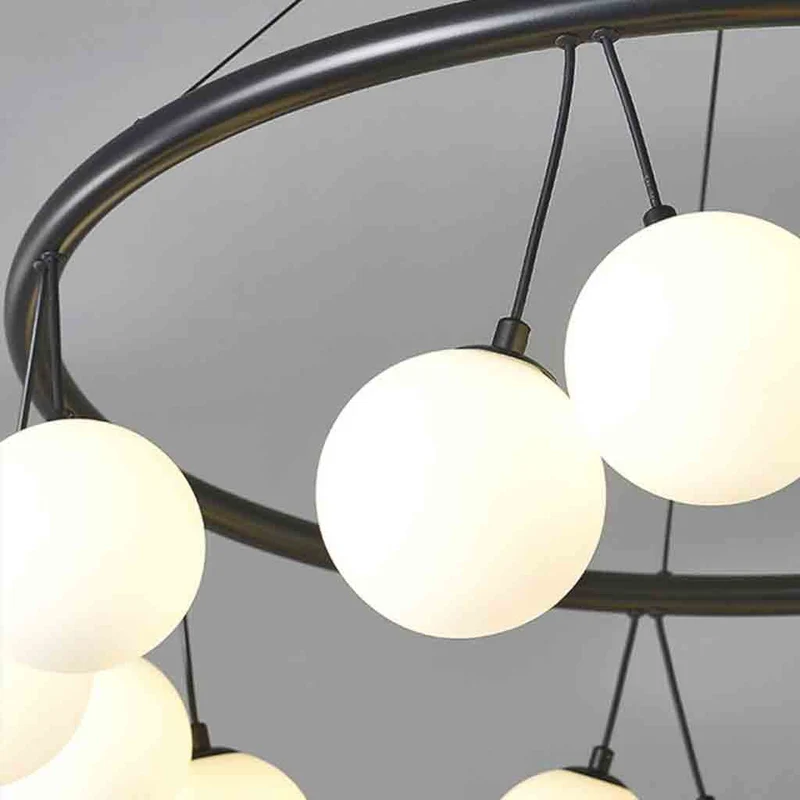 Chandelier Nordic Round / Linear Glass Ball Cherry, Black & White