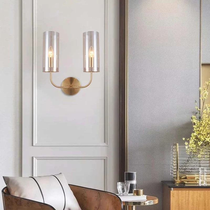 Wall Sconce Modern Nordic Candle Glass Cylinder, 1 Light/2 Lights