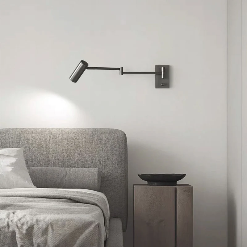 Wall Lamp Spotlight Modern with Swing Arm and Switch, Black / Gold