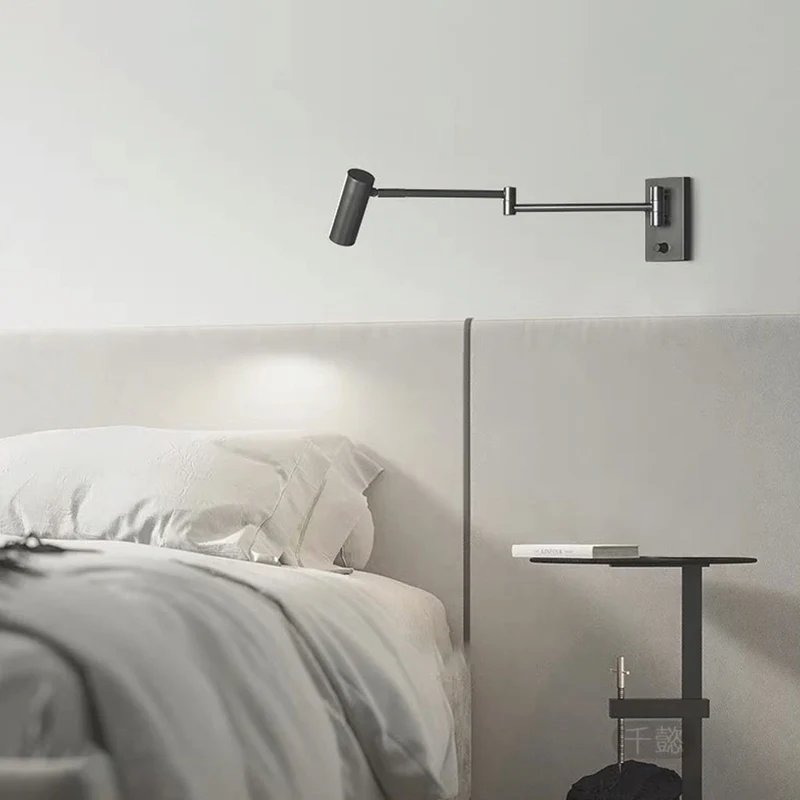Wall Lamp Spotlight Modern with Swing Arm and Switch, Black / Gold