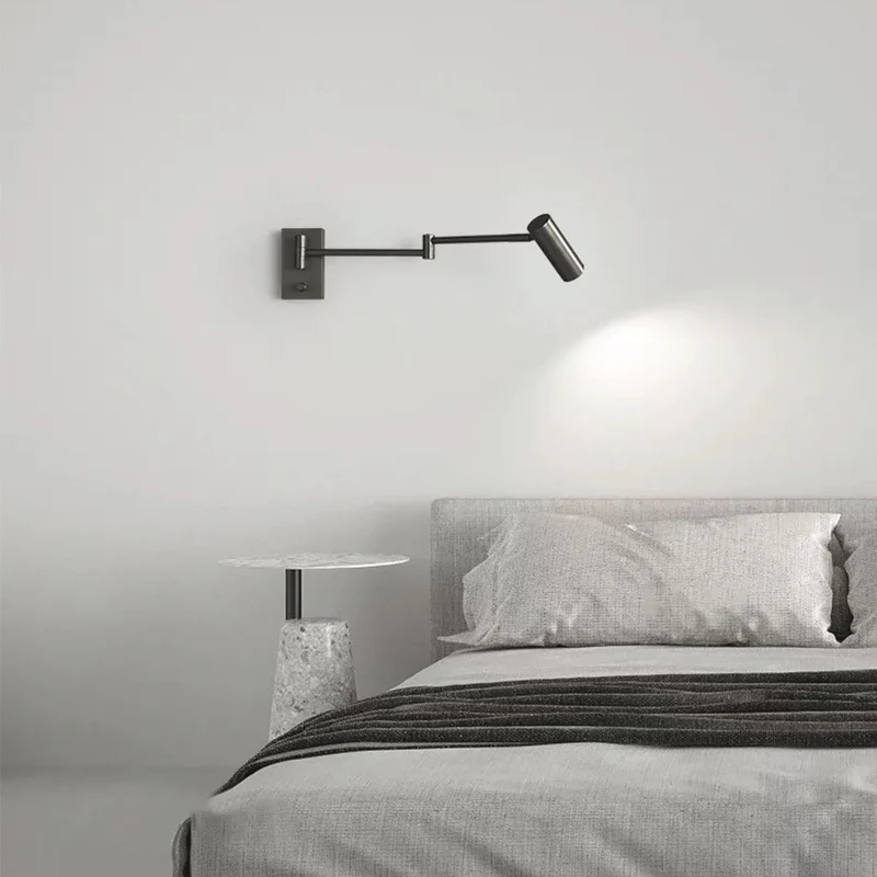 Wall Lamp Spotlight Modern with Swing Arm and Switch, Black / Gold
