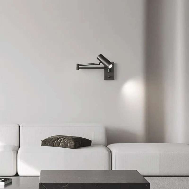 Wall Lamp Spotlight Modern with Swing Arm and Switch, Black / Gold
