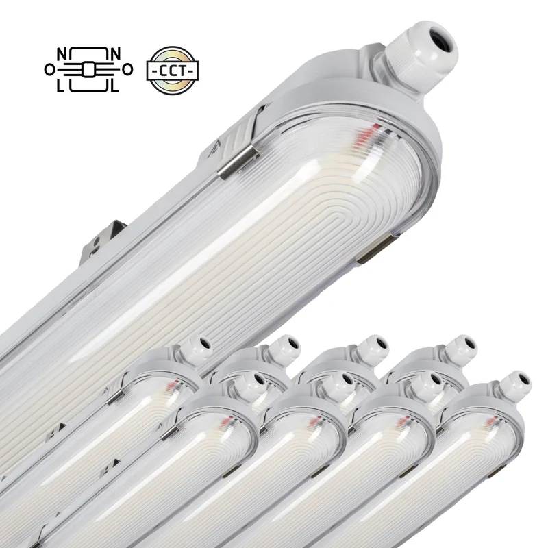 9er-Pack – LED-Leuchte mit LED-Streifen, verbindbar, Farbtemperatur/Leistungsauswahl – 180 lm/W, 39 W, 150 cm, 7020 lm, 3000 K/4000 K/6500 K – Schutzart IP65, IK08