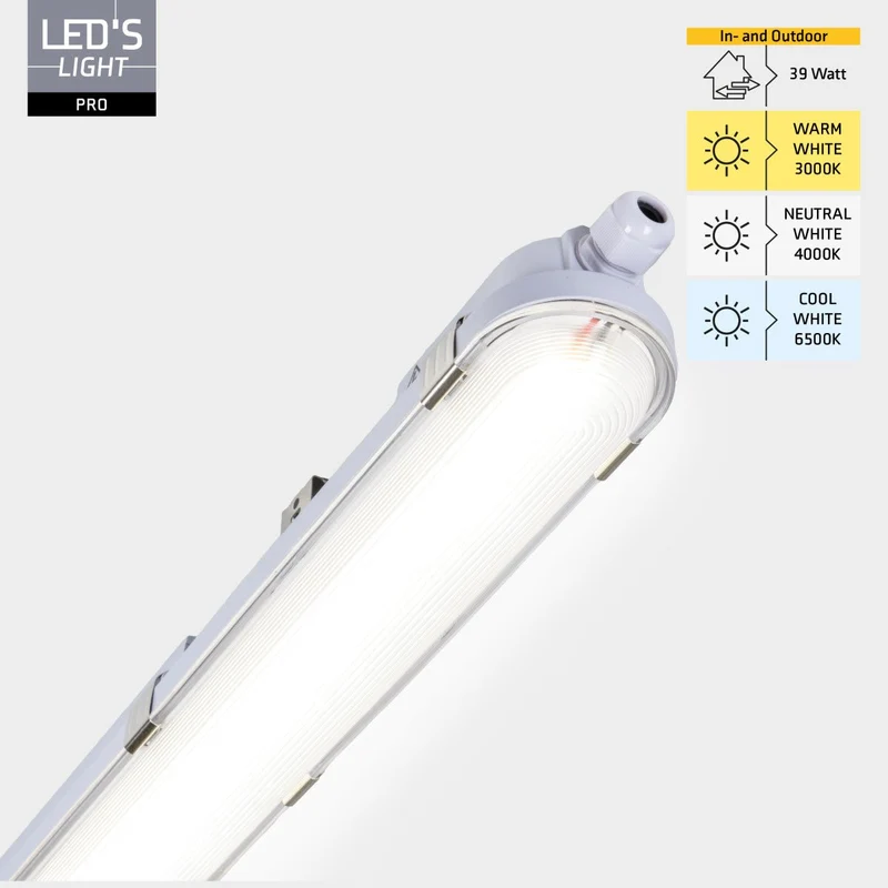 LED Feuchtraumleuchte mit Strip 150cm 39W 7020lm 3000/4000/6500K IP65 Grau - LED's Light Pro