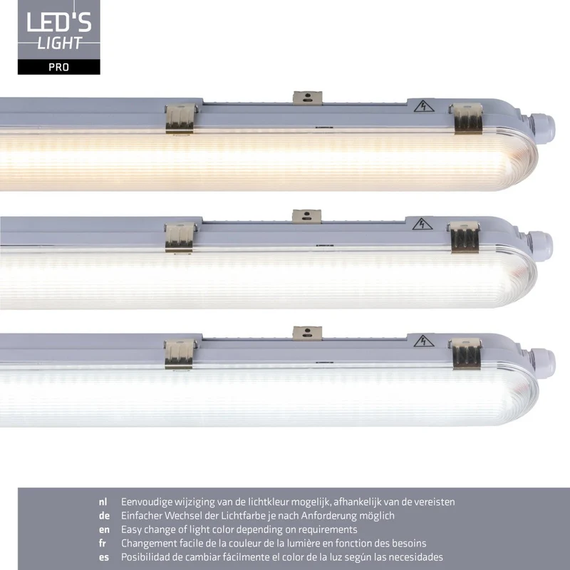 LED Feuchtraumleuchte mit Strip 150cm 39W 7020lm 3000/4000/6500K IP65 Grau - LED's Light Pro