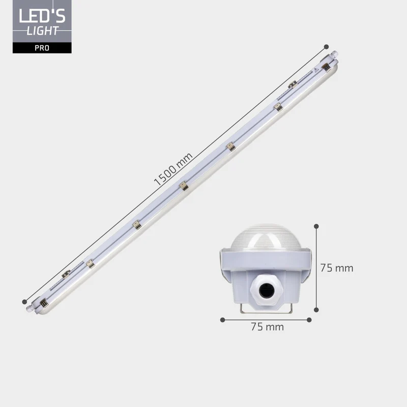 LED Feuchtraumleuchte mit Strip 150cm 39W 7020lm 3000/4000/6500K IP65 Grau - LED's Light Pro