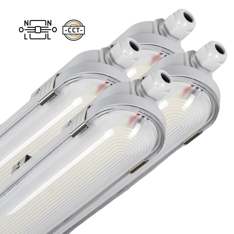 4er-Pack – LED-Leuchte mit LED-Streifen, verbindbar, Farbtemperatur- und Leistungsregelung, 180 lm/W, 39 W, 150 cm, 7020 lm, 3000 K/4000 K/6500 K, Schutzart IP65, IK08