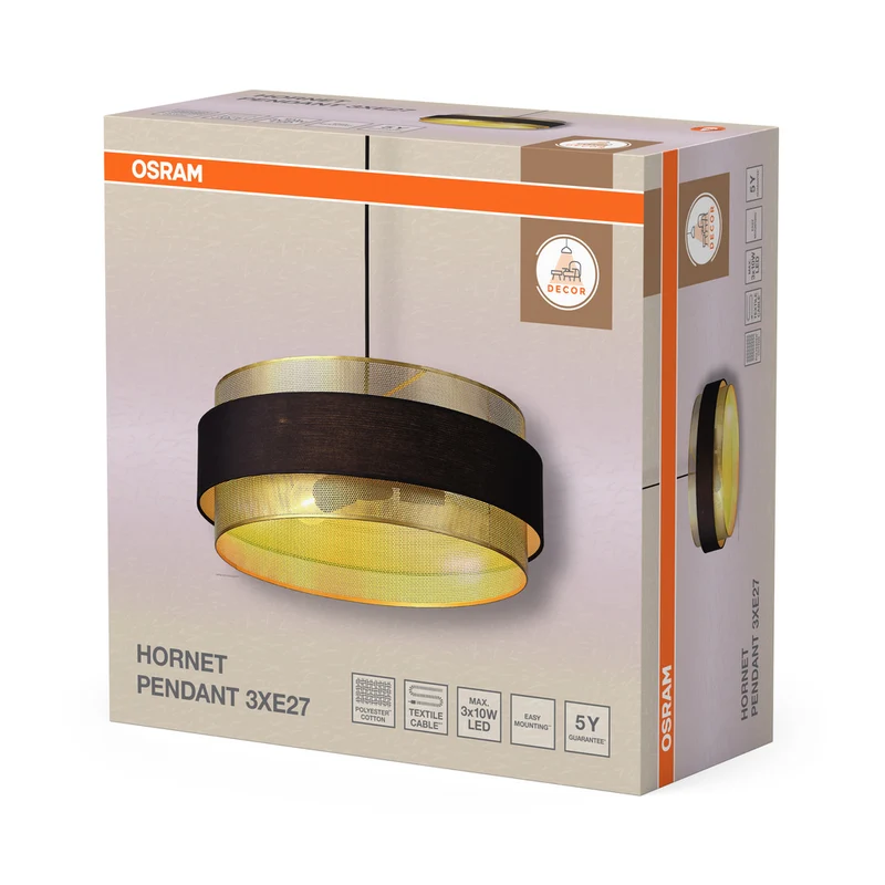 OSRAM DECOR Hornet Pendelleuchte 3xE27 Schwarz