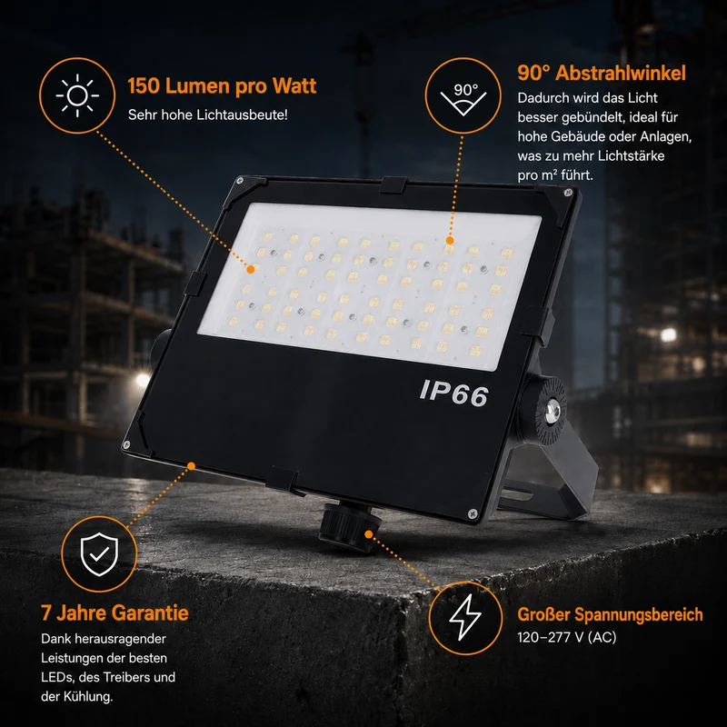 LED Industrielle Bauleuchte | Aurus | 100W, 80W, 60W Schalter | Schwarz | Einstellbare Lichtfarbe