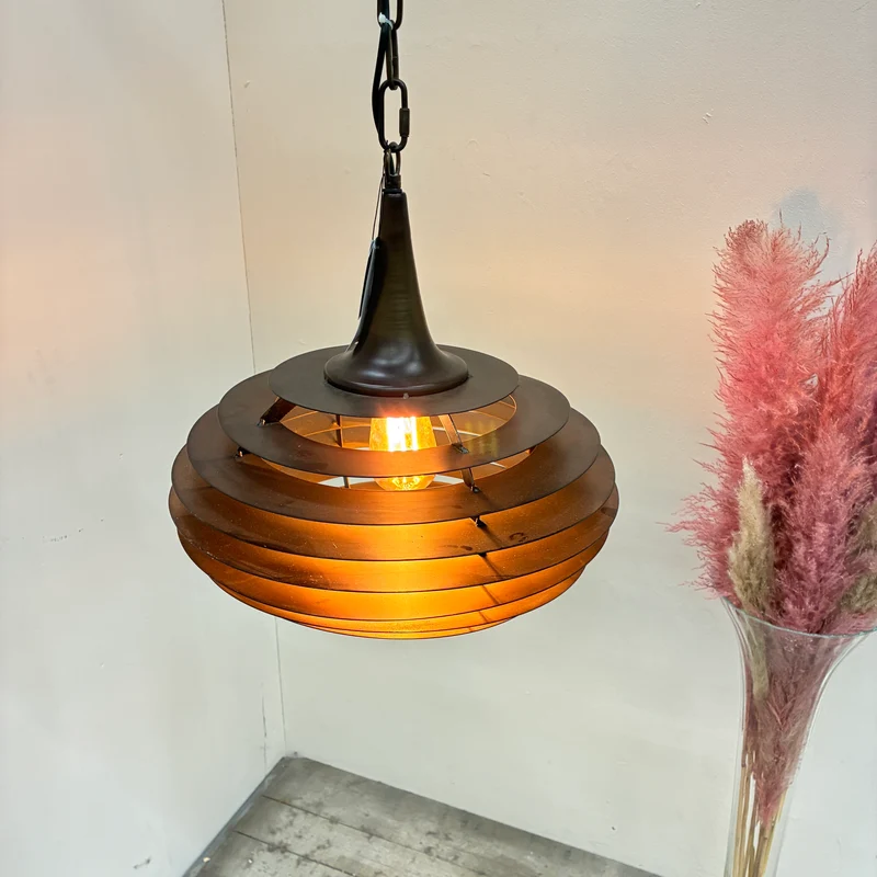 PTMD Hängeleuchte Norris Metall Hängelampe 40cm Lamellendesign Bronze Industrial Lampe