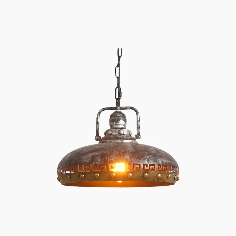 Pendant Light Industrial Retro Iron Pot Lid, Black & Brown
