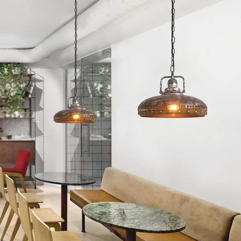 Pendant Light Industrial Retro Iron Pot Lid, Black & Brown
