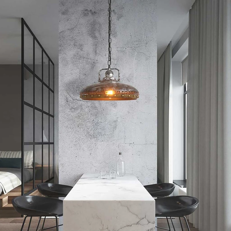 Pendant Light Industrial Retro Iron Pot Lid, Black & Brown