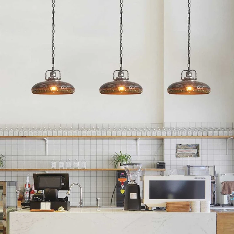 Pendant Light Industrial Retro Iron Pot Lid, Black & Brown