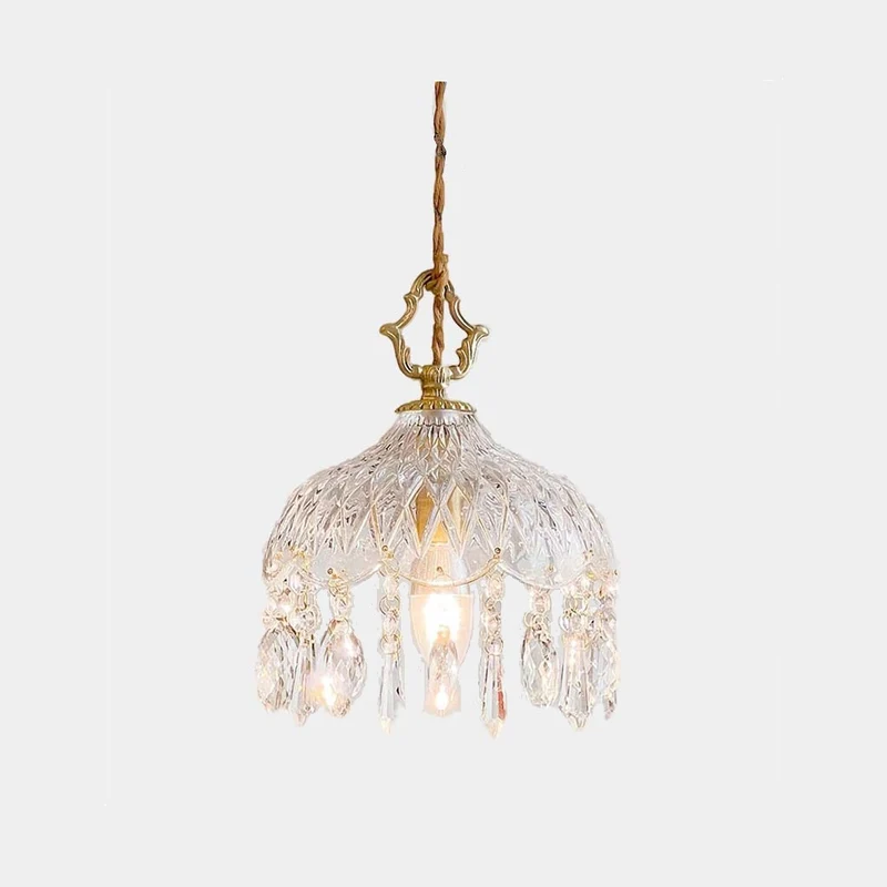 Pendant Light French Retro Brass Crystal Glass