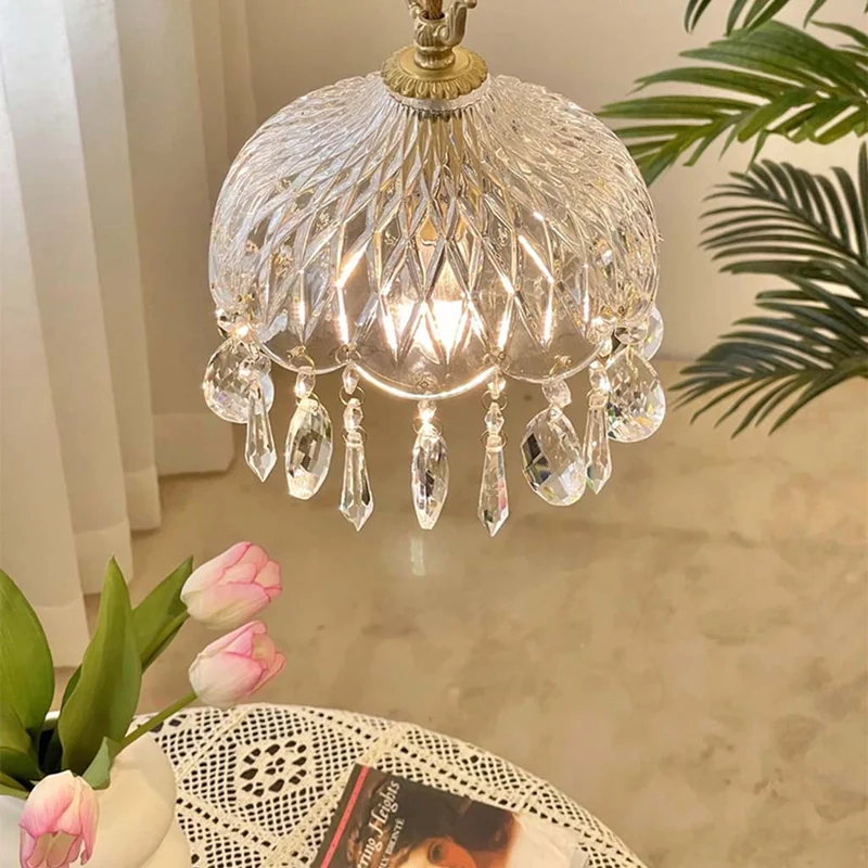 Pendant Light French Retro Brass Crystal Glass