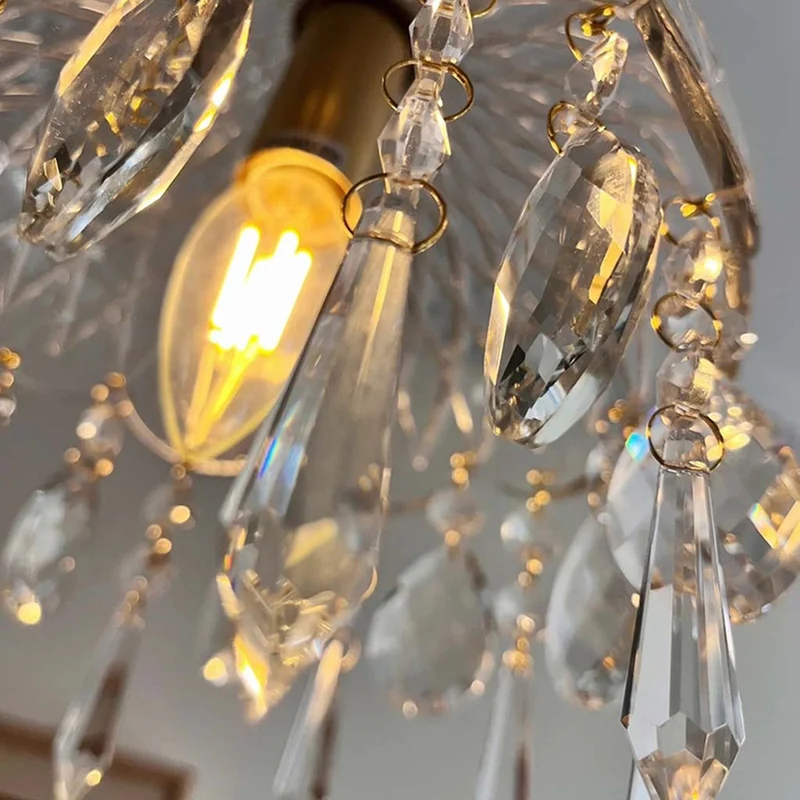 Pendant Light French Retro Brass Crystal Glass