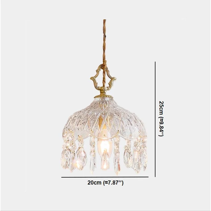 Pendant Light French Retro Brass Crystal Glass
