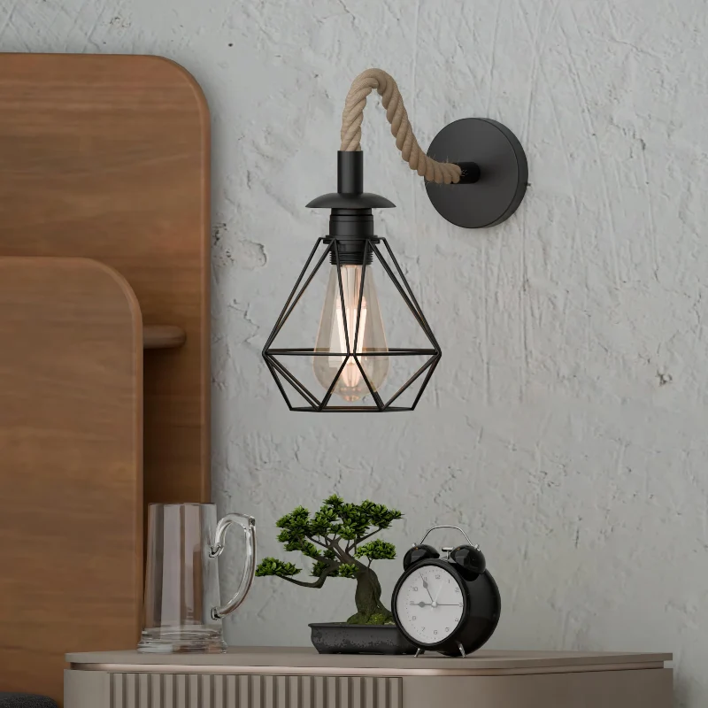 Hanfseil Wandlampe Retro Industrial Design mit Glühbirnen ~3486