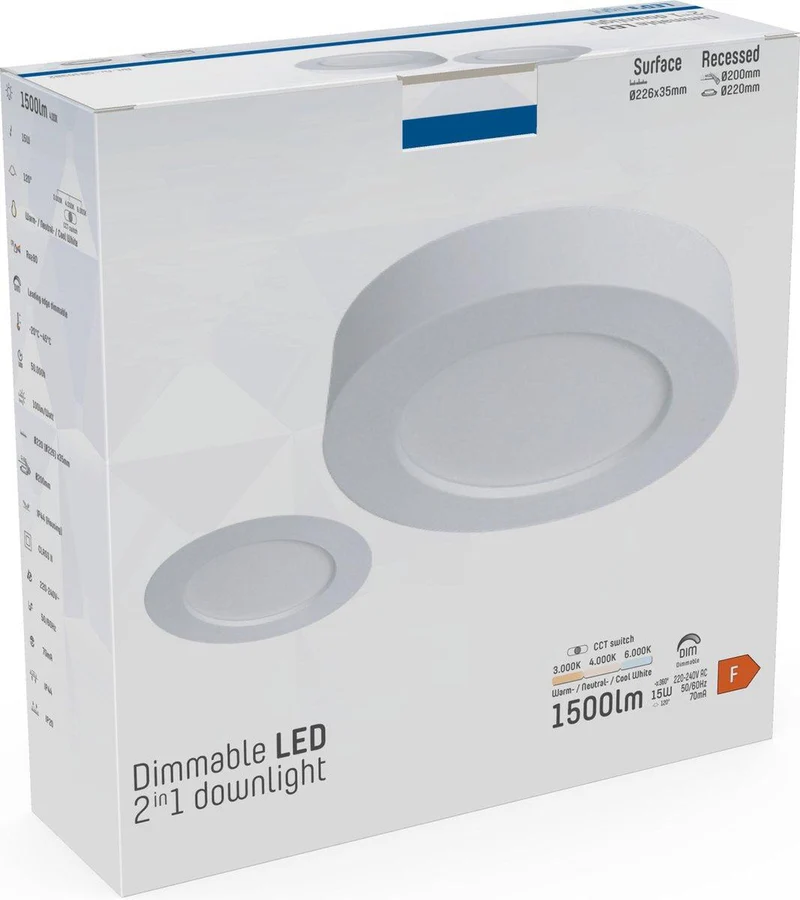 LED-Strahler 22,5cm dimmbar 15W CCT warm-neutral-kaltweiß Unterputz Aufputz - LED's Light
