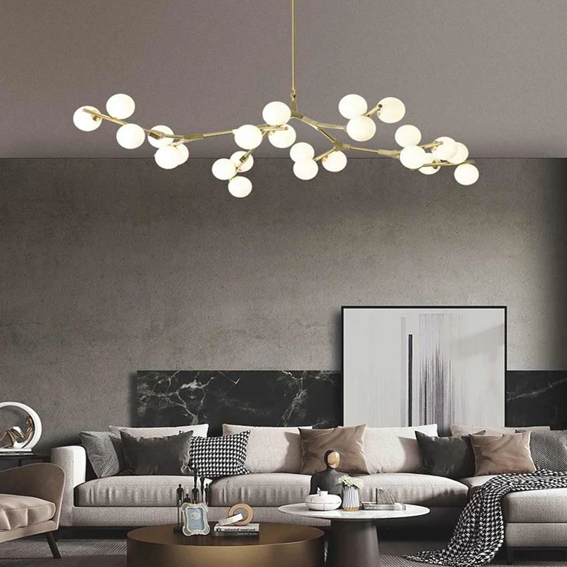 Chandelier Nordic Elegant Branching Bubble Glass Ball, Black / Gold