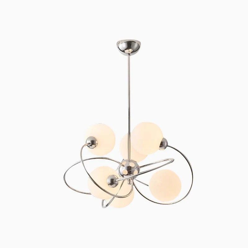 Chandelier 6 Light Bauhaus Unique Chrome Glass Ball
