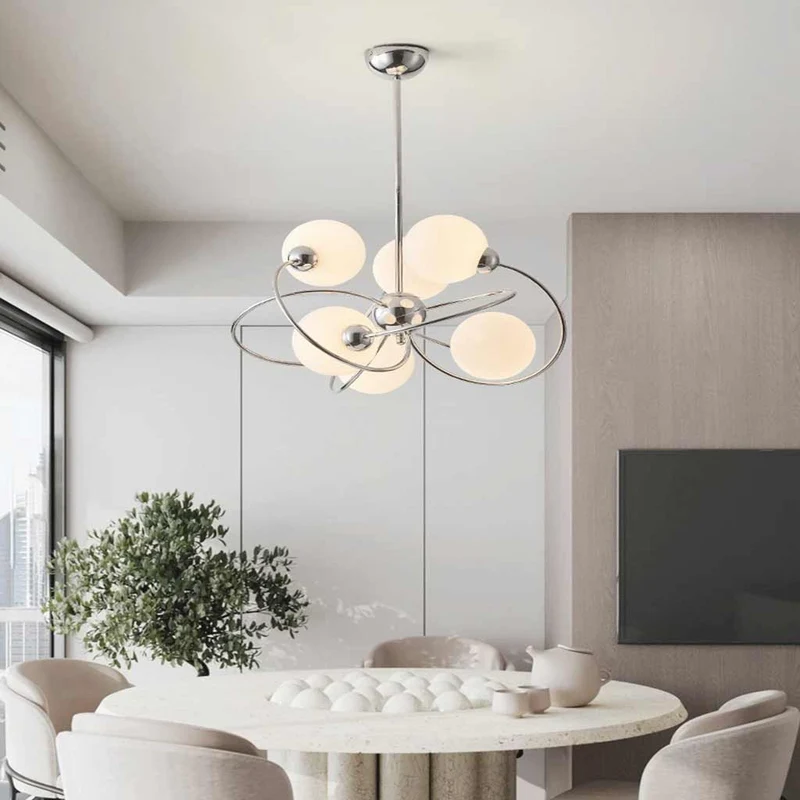 Chandelier 6 Light Bauhaus Unique Chrome Glass Ball
