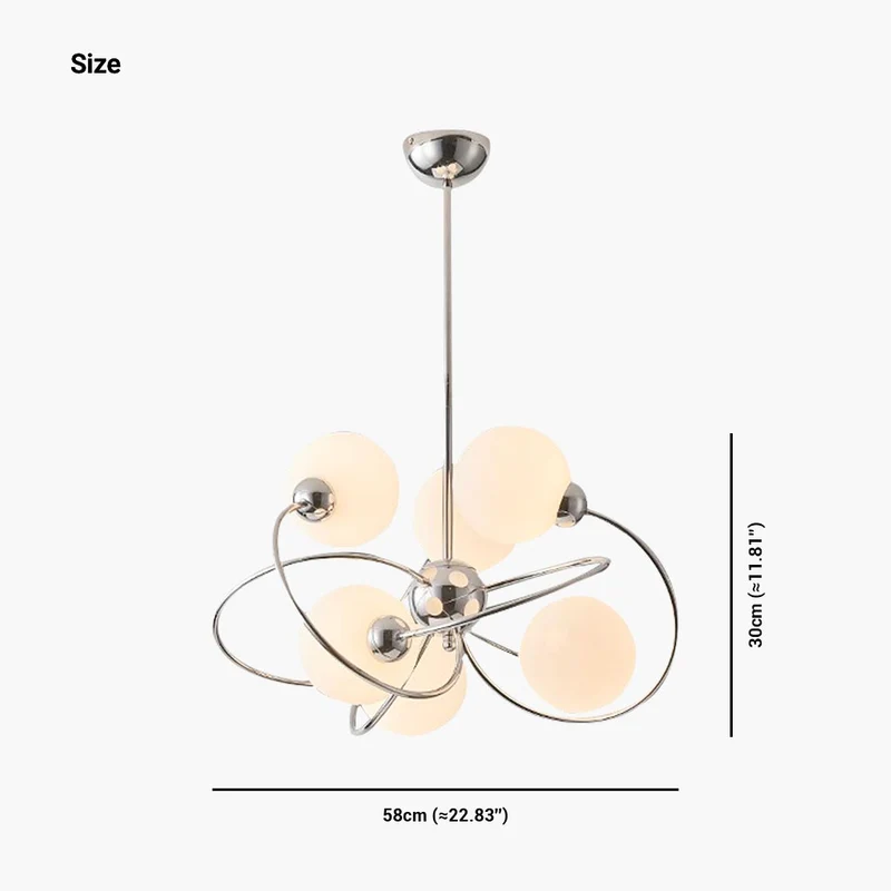 Chandelier 6 Light Bauhaus Unique Chrome Glass Ball